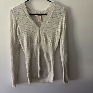 Y2K DKYN Jeans Petite Tan Babydoll Long sleeve Glitter Sparkle Sweater